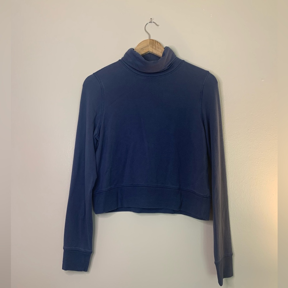 Athleta Blue Cowl Turtleneck Crop Top Size XXS